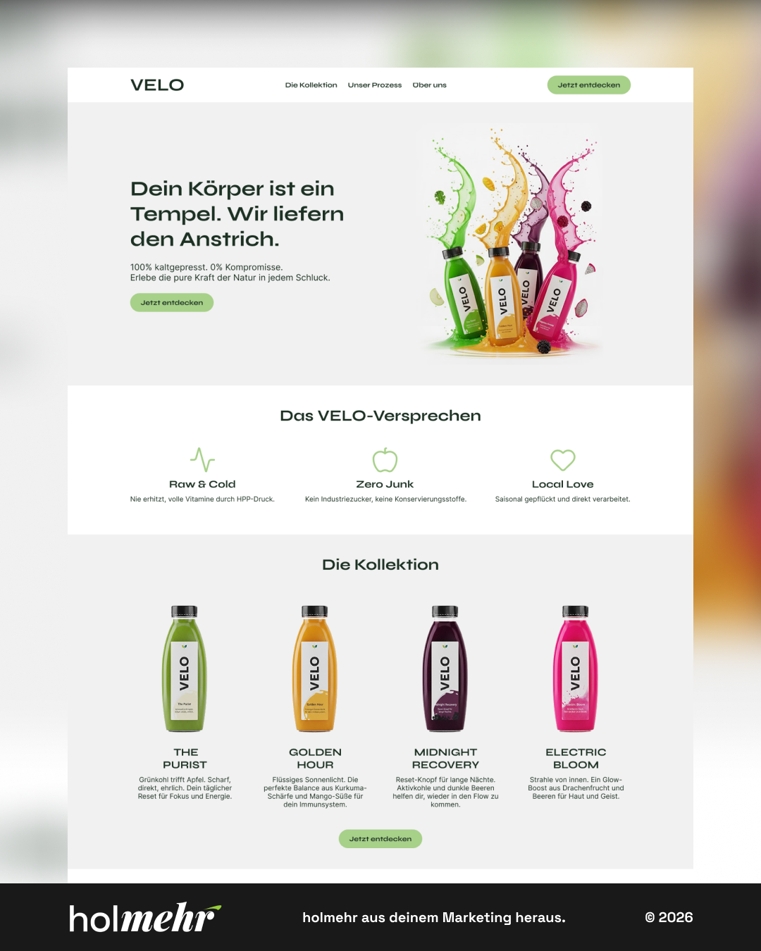 Webdesign Referenz holmehr — VELO, Getränkemarke