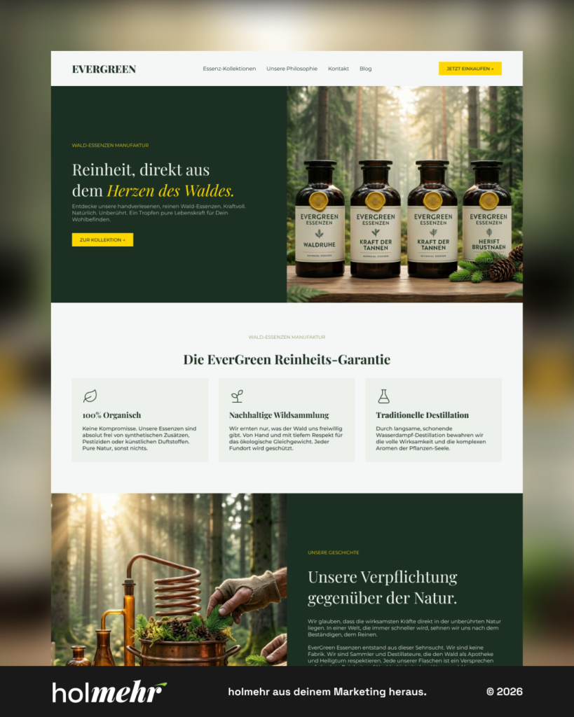 Webdesign Referenz holmehr — Evergreen, modernes Unternehmensdesign