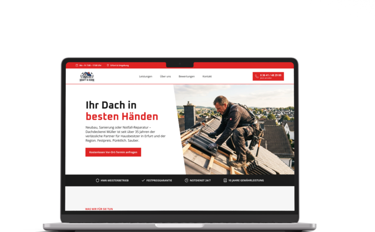 Laptop mit Dachdecker Website